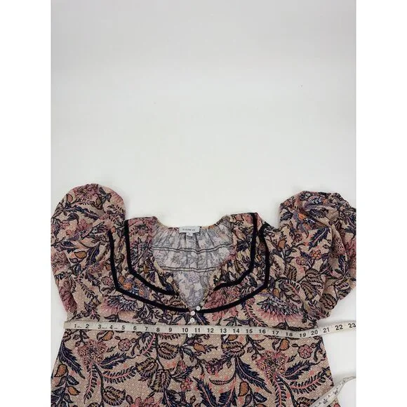 Evereve Womens Medium Floral Boho Billowy Blouse Rayon Puff Sleeves Cottage - Picture 6 of 7